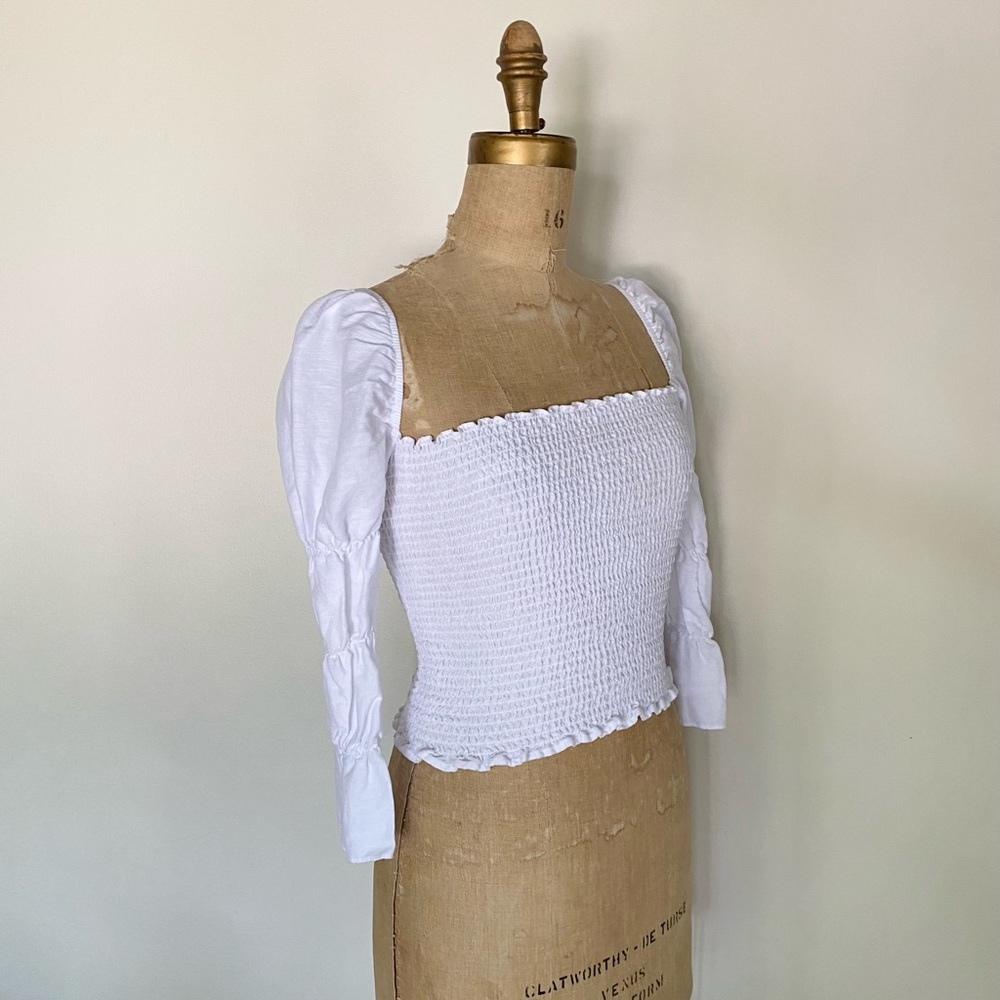 REFORMATION White Smocked Top | Size S/M